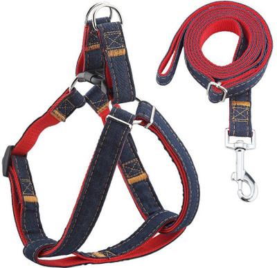 

Skora Dog Leash Harness Adjustable & Durable Leash Set & Heavy Duty Denim Dog Leash Collar for Large Dog, Perfect for Daily Training Walking Running Dog Harness & Leash(, blue, red