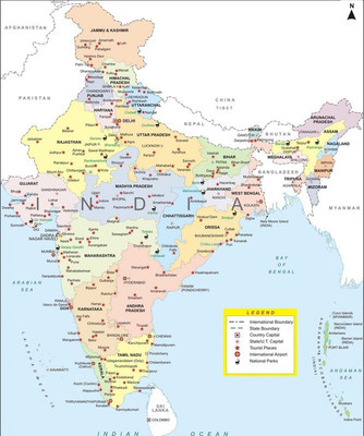 

beautiful india map on LARGE PRINT 36X24 INCHES Photographic Paper(36 inch X 24 inch, Rolled)