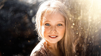 

People Children Little blonde girl with beautiful eyes on fine art paper 13x19 Paper Print(19 inch X 13 inch, Rolled)