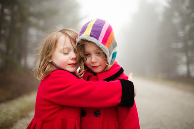 

People Children Two little girls hugging each other on fine art paper 13x19 Paper Print(19 inch X 13 inch, Rolled)
