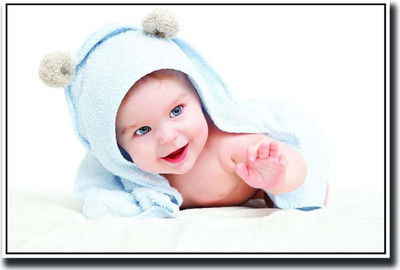 

Baby looking cute in a blue towel on fine art paper 13x19 Fine Art Print(19 inch X 13 inch, Rolled)