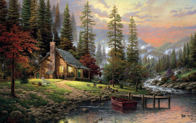 

Mountain Cabin Painting ON LARGE PRINT 36X24 INCHES Photographic Paper(24 inch X 36 inch, Rolled)