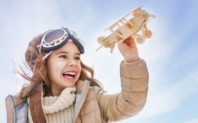 

People Children Little smiling girl with an airplane in hands on LARGE PRINT 36X24 INCHES Photographic Paper(24 inch X 36 inch, Rolled)