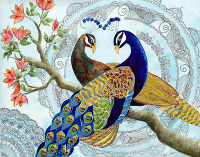 

digital painting Peacock Painting Peacock Love on LARGE PRINT 36X24 INCHES Photographic Paper(36 inch X 36 inch, Rolled)