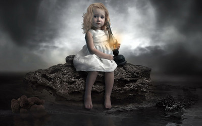

Children Girl with a kerosene lamp on fine art paper 13x19 Fine Art Print(19 inch X 13 inch, Rolled)