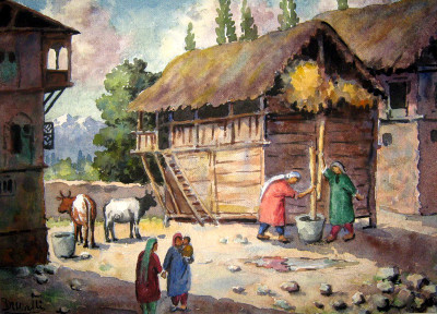 

Digital Paintng Ccenery from the village of kashmir poster on LARGE PRINT 36X24 INCHES Photographic Paper(36 inch X 24 inch, Rolled)