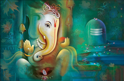 

Ganeshji with Shivling Painting HD Wallpaper on Art Paper Fine Art Print(19 inch X 13 inch, Rolled)