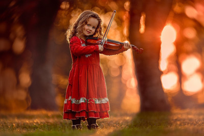 

People Children Little girl in a red dress with a violin in his hands on fine art paper 13x19 Paper Print(19 inch X 13 inch, Rolled)