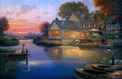 

night fishing wall HD Wallpaper on Art Paper Fine Art Print(19 inch X 13 inch, Rolled)