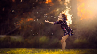 

Children Girl play with soap bubbles on fine art paper 13x19 Fine Art Print(19 inch X 13 inch, Rolled)