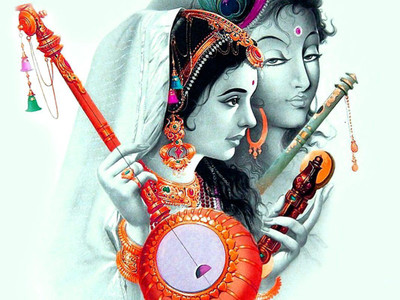 

Meerabai And God Krishna Paintings HD Wallpaper ON LARGE PRINT 36X24 INCHES Photographic Paper(36 inch X 24 inch, Rolled)