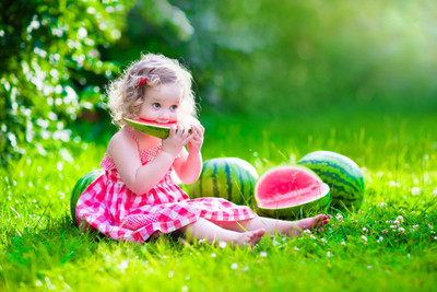 

People Children Little girl eating sweet watermelon on fine art paper 13x19 Paper Print(19 inch X 13 inch, Rolled)