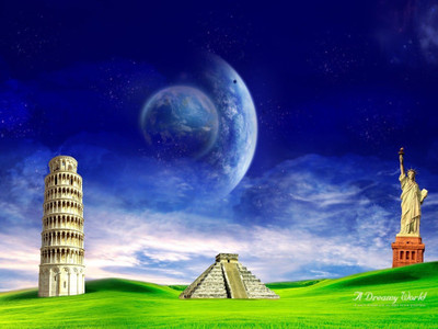 

Statue of Liberty and Chichen Itza Wonders Wallpaper poster on LARGE PRINT 36X24 INCHES Photographic Paper(24 inch X 36 inch, Rolled)