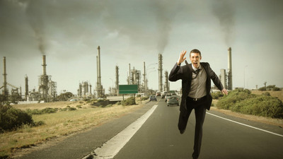 

man jogging accident factory city environment poster on LARGE PRINT 36X24 INCHES Photographic Paper(36 inch X 24 inch, Rolled)