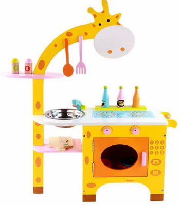 

Emob Big Size Giraffe Wooden Kitchen Pretend Play learning set with Multiple accesories for Kids