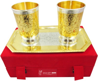 GoldGiftIdeas Two Antique Gold-Silver Plated Glass Tray Set Tray, Glass Serving Set(Pack of 3)