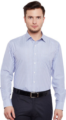 Kontail Men Checkered Formal Light Blue Shirt