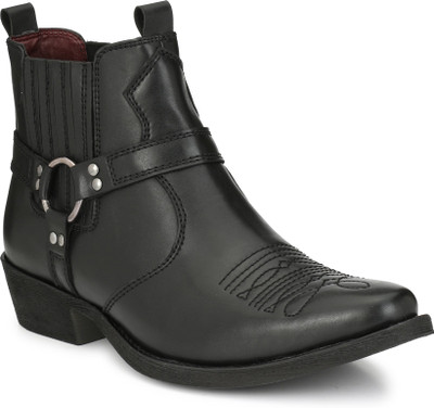 

Delize Leather CowBoy Ankle Boots Boots For Men(Black