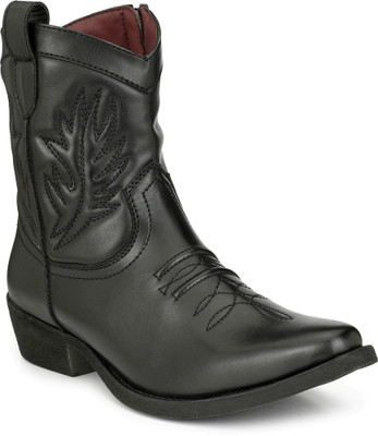 

Delize Leather CowBoy High Ankle Boots Boots For Men(Black