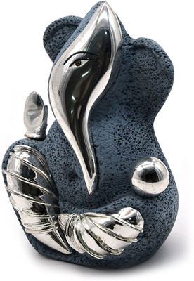 

iKraft Ganesha Idol Pumice Stone Carving with Silver Plated Statue for Home Décor and car Dashboard Decorative Showpiece - 11 cm(Stoneware, Grey)