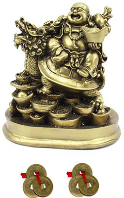 

Shubh Store 100% original Laughing Buddha Sitting on Dragon Tortoise Decorative Showpiece - 14 cm(Polyresin, Beige)