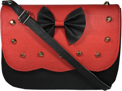 

Bizarre Vogue Women Casual Red, Black PU Sling Bag, Black;red