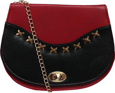 

Fristo Women Casual Maroon, Black PU Sling Bag, Black;maroon
