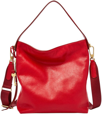 Fossil Women Casual Maroon Genuine Leather Hobo
