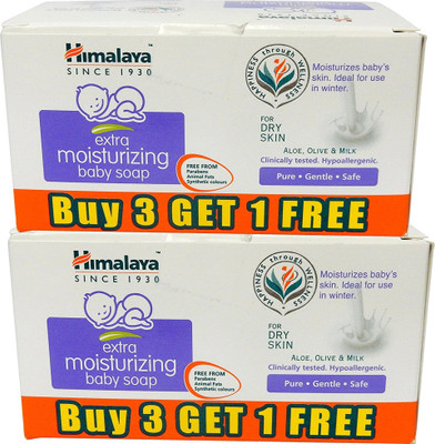 

Himalaya Extra Moisturizing Baby Soap (buy 3 get 1 Free) (75g, Pack of 2)(400 g, Pack of 2)
