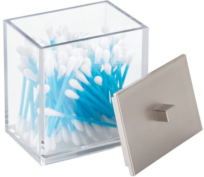 

InterDesign Clarity Canister for Beauty Products, Bathroom Vanities - Clear/Brushed Cotton Balls, Makeup brushes, Eye liner pencil , Ear Buds Vanity Box(Clear)
