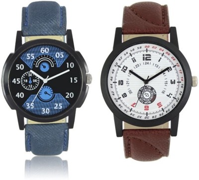 FASHION POOL LOREM MEN'S MOST STUNNING FULL BLUE DIAL WATCH COMBO WITH FULL WHITE VINTAGE DIAL GRAPHICS WATCH PROFESSIONAL & CASUAL WEAR WATCH WITH FULL BLUE & MAROON LEATHER BELTS COMBO FOR FESTIVAL SPECIAL Watch  - For Boys   Watches  (FASHION POOL)