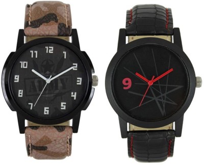 FASHION POOL LOREM MEN'S MOST STUNNING ARMY STYLE WATCH WITH FULL BLACK RED ROUND DIAL WATCH COMBO PROFESSIONAL & CASUAL WEAR WATCH WITH FULL BLACK & ARMY STYLE MOST ULTIMATE LEATHER BELT FOR FESTIVAL SPECIAL Watch  - For Boys   Watches  (FASHION POOL)