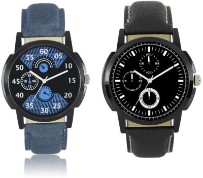 FASHION POOL LOREM MEN'S MOST STUNNING FULL BLUE WATCH DIAL COMBO WITH JET BLACK WATCH DIAL PROFESSIONAL & PARTY WEAR WATCH WITH FULL BLUE & BLACK BELT LEATHER BELT WATCH FOR FESTIVAL SPECIAL Watch  - For Boys   Watches  (FASHION POOL)