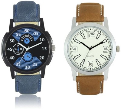 FASHION POOL LOREM MEN'S MOST STUNNING FULL BLUE DIAL WATCH COMBO WITH FULL WHITE ROUND DIAL VINTAGE DIAL GRAPHICS PROFESSIONAL & CASUAL WEAR WATCH WITH MOST ULTIMATE FULL BLUE & BROWN LEATHER BELT WATCH FOR FESTIVAL COLLECTION Watch  - For Boys   Watches  (FASHION POOL)