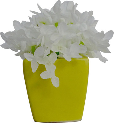 

HOB Yellow, White Assorted Artificial Flower with Pot(4.7 inch, Pack of 1)