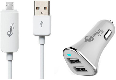 

myTVS 2.4 Amp TI-10 2 ports White Car Mobile Charger with TC-30 Micro USB White Fast Charging Data Cable with LED Indicator for Android (1 mtr) Combo