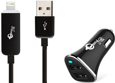 

myTVS 2.4 Amp TI-10 2 ports Black Car Mobile Charger with TC-31 iOS Black Fast Charging Data Cable with LED Indicator for iPhone 5/5c/5s/6/6s/6plus/7/7Plus (1 mtr) Combo