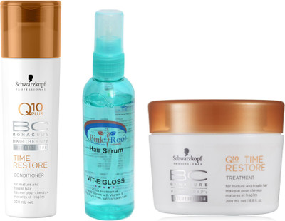 

Schwarzkopf Q10 Plus Time Restore Conditioner+Masque with Pink Root Hair Serum(Set of 3)