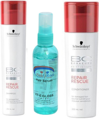 

Schwarzkopf BC BonaCure Repair Rescue Shampoo + Conditioner with Pink Root Hair Serum(Set of 3)
