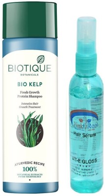 1% OFF on PINKROOT Biotique Bio Kelp Fresh Growth Protein Shampoo with PR Hair  Serum(2 Items in the set) on Flipkart 
