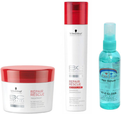 

Schwarzkopf BC BonaCure Repair Rescue Shampoo + Masque with Pink Root Hair Serum(Set of 3)