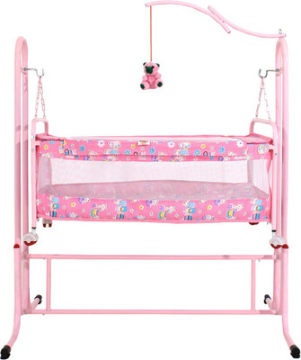 

Furncoms 1021D Hanging Baby Cradle Bed with Mosquito Net Jhula Thottil, Pink(Pink)