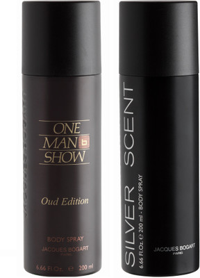 

BOGART One Man Show Oud & Silver Scent Deodorant Spray - For Men(400 ml, Pack of 2)
