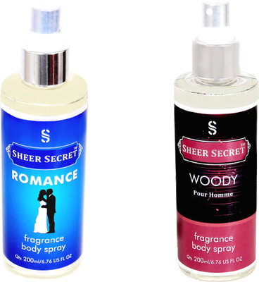 

SHEER SECRET ROMANCE::WOODY MEN Body Mist - For Men & Women(400 ml, Pack of 2)