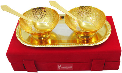 

GoldGiftIdeas Gold-Silver Plated Two Peacock Serving Bowl Tray Dinner Set(Gold Plated, Silver Plated)