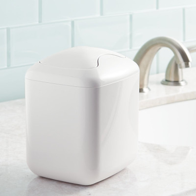 

InterDesign Una Vanity Countertop Wastebasket Trash Can - White Plastic Dustbin(White)
