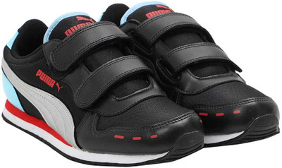 Puma Boys & Girls Velcro Sneakers(Black, Puma black / puma silver / poppy red / nrgy turquoise