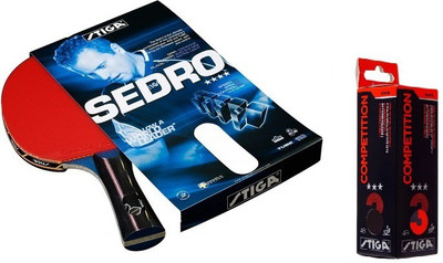 

Stiga Combo Of Two, One 'Sedro' Table tennis racquet and one ' Competition' Ping pong ball box- Table Tennis Kit