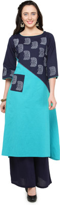 BITTERLIME Women Printed A-line Kurta(Blue)