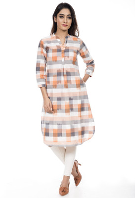 Amadore Women Checkered Straight Kurta(Multicolor)